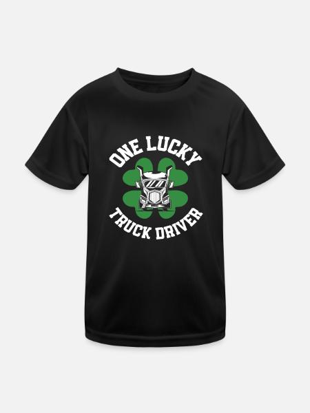 St. Patrick's Day Truck Driver Shamrock - Kids Functional T-Shirt - black - Front