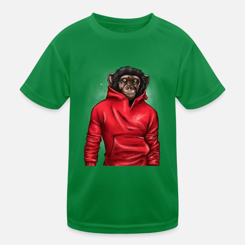 Affe trägt einen roten Kapuzenpullover Tierliebhaber Grafik Kinder Funktions-T-Shirt