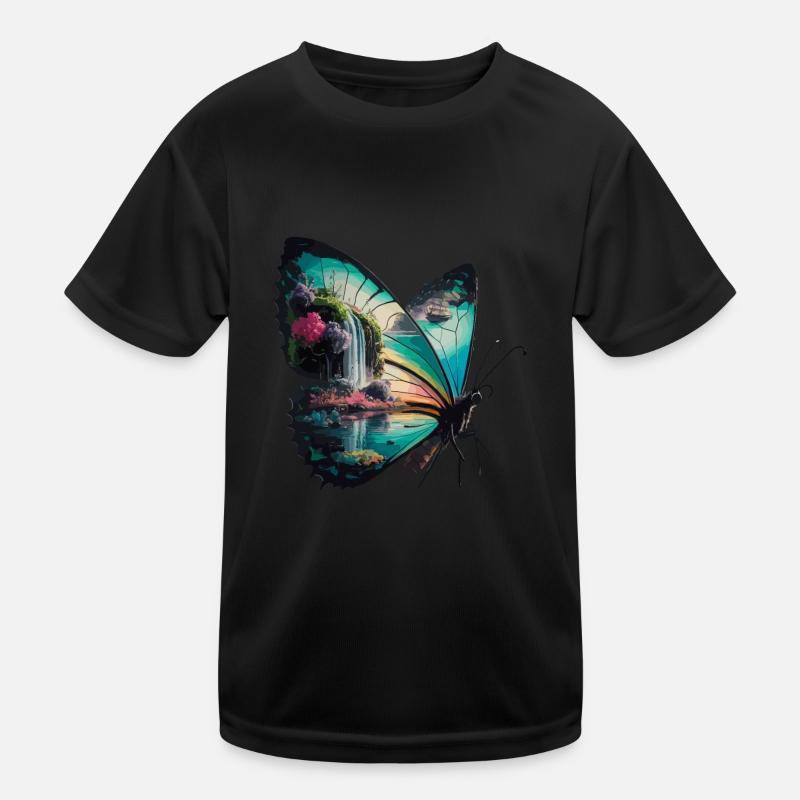 Schmetterling Wasserfall Naturszene Kinder Funktions-T-Shirt