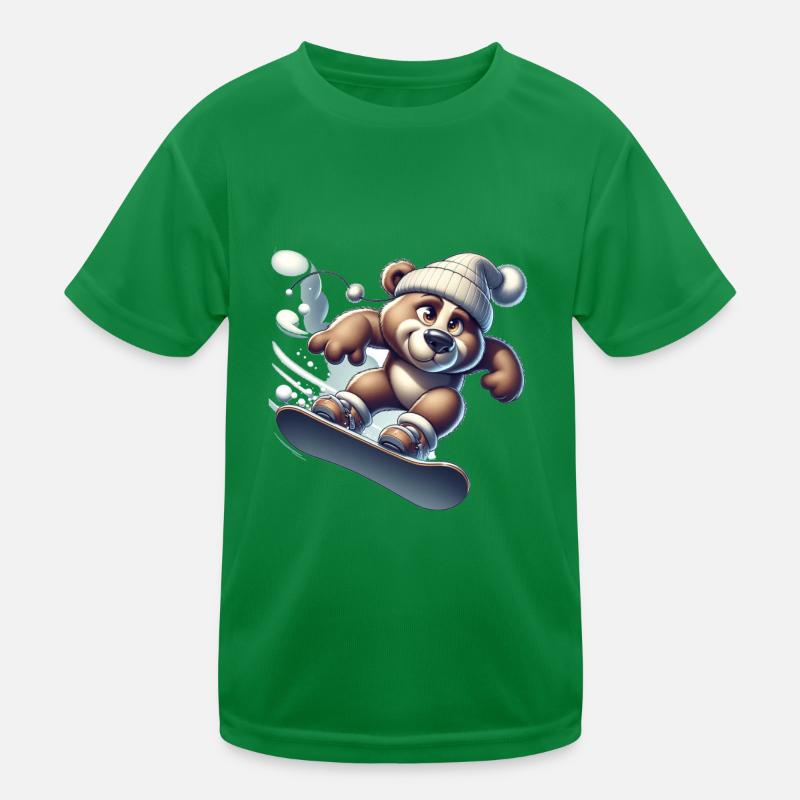 Cute Snowboarder Bear Kids Functional T-Shirt