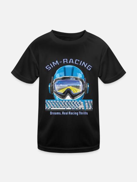 SIM RACING Dreams, Real Racing Thrills - Kinder Funktions-T-Shirt - Schwarz - Vorne