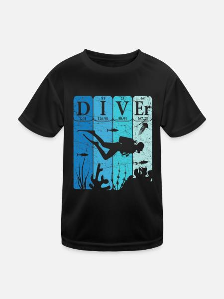 Scuba Diver Periodic Table Elements Retro - Kids Functional T-Shirt - black - Front