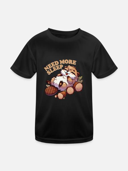 Brauche Mehr Schlaf Lustiger Biber Tier Humor - Kinder Funktions-T-Shirt - Schwarz - Vorne