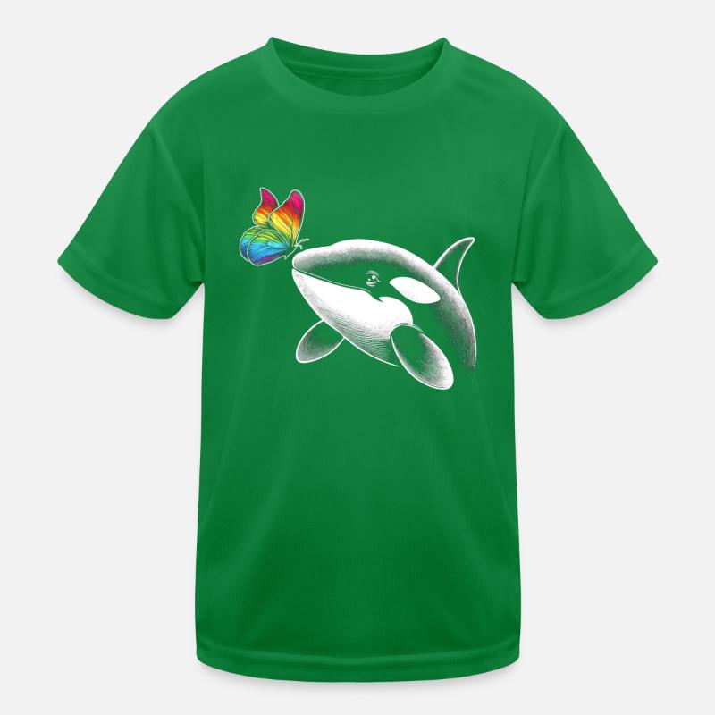 Orca Wal Schmetterlinge Tier Blumen Illustration Kinder Funktions-T-Shirt