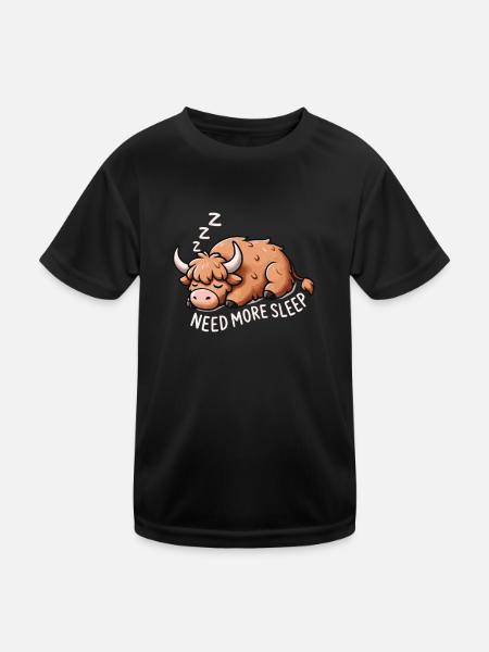 Brauchen Sie Mehr Schlaf, Lustige Hochlandkuh, - Kinder Funktions-T-Shirt - Schwarz - Vorne