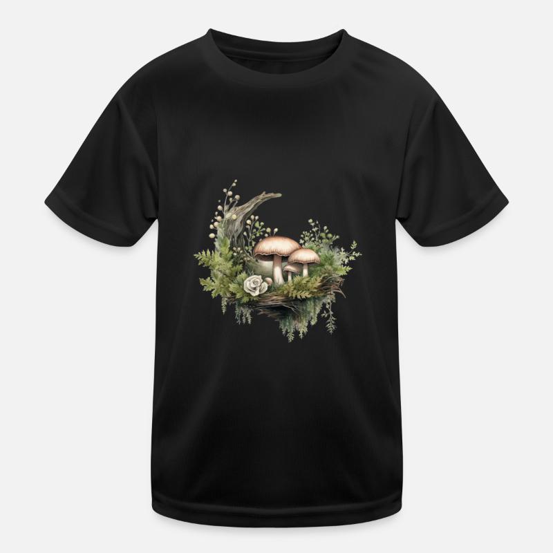 Forest mushrooms and moss with rose Kids Functional T-Shirt