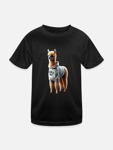 Lustiges Alpaka Chill Out Tierliebhaber Chillen - Kinder Funktions-T-Shirt - Schwarz - Vorne