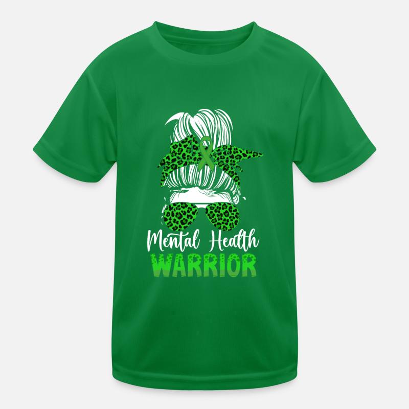 Guerrier de la santé mentale Messy Bun Ruban vert T-shirt sport Enfant