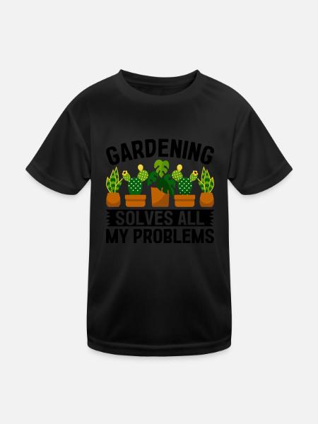 Gardening solves all my problems - Funny Gardening - Kids Functional T-Shirt - black - Front