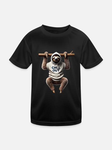 Lustiges Faultier Chill Out Tierliebhaber Chillen - Kinder Funktions-T-Shirt - Schwarz - Vorne