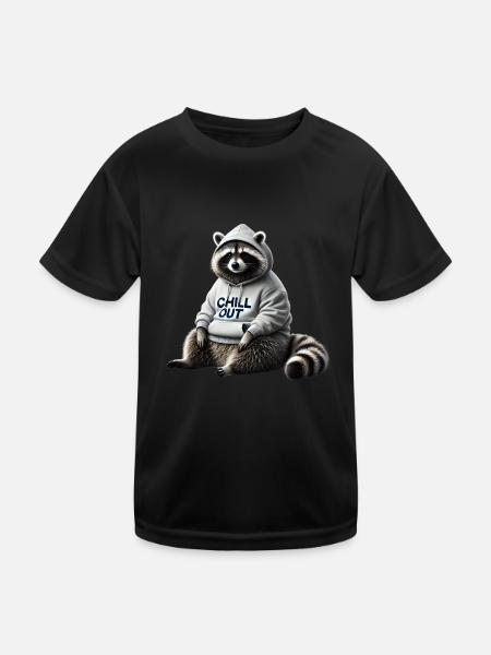 Lustiges Waschbär Chill Out Tierliebhaber Chillen - Kinder Funktions-T-Shirt - Schwarz - Vorne