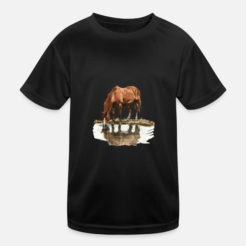 Horse by the water with reflection Kids Functional T-Shirt