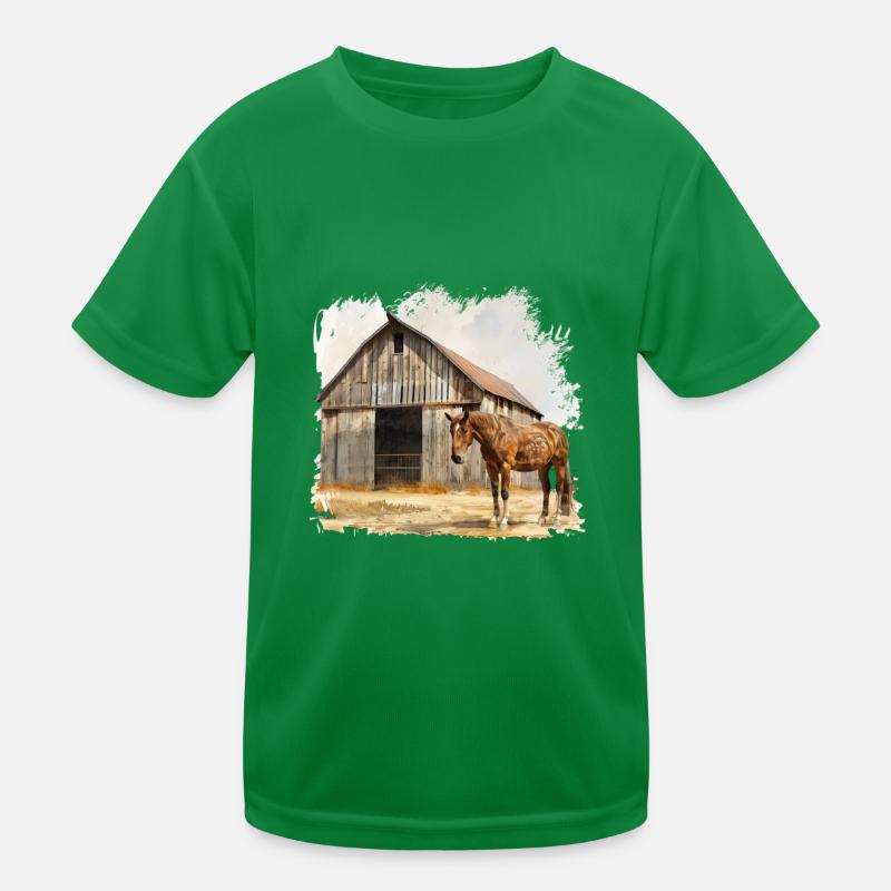 Écurie rustique avec cheval brun T-shirt sport Enfant
