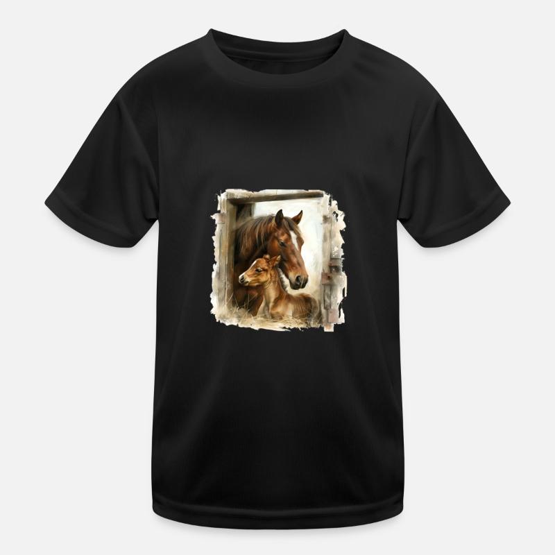 Cheval avec poulain dans le cadre du but T-shirt sport Enfant
