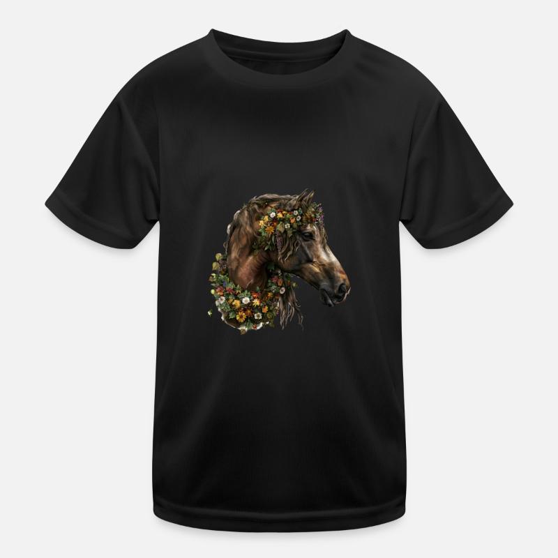 Pferdekopf Mit Blumenkranz Kinder Funktions-T-Shirt