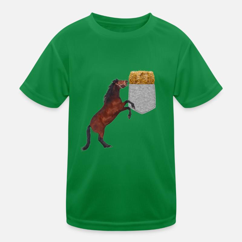 Pferd, das Nach Heu In Ihrer Falschen Tasche Greift Lustig Kinder Funktions-T-Shirt