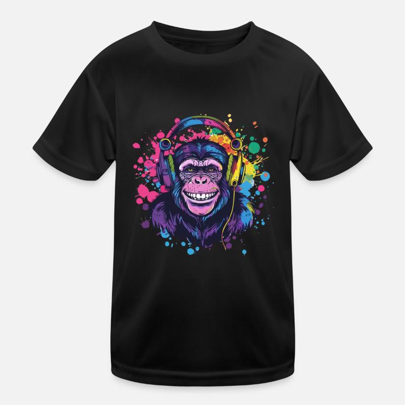 Affe Mit Kopfhörer Damen Deko Herren Geschenk Kinder Funktions-T-Shirt