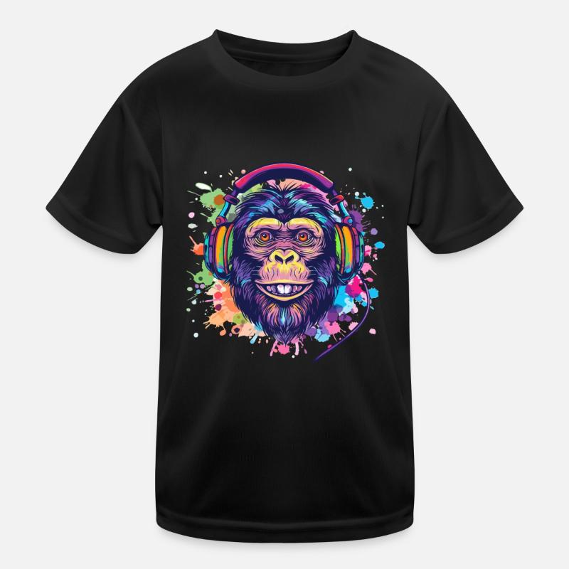 Affe Mit Kopfhörer Damen Deko Herren Geschenk Kinder Funktions-T-Shirt