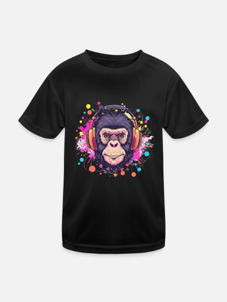 Singe Avec Casque Décoration Femme Cadeau Homme - T-shirt sport Enfant - noir - Devant