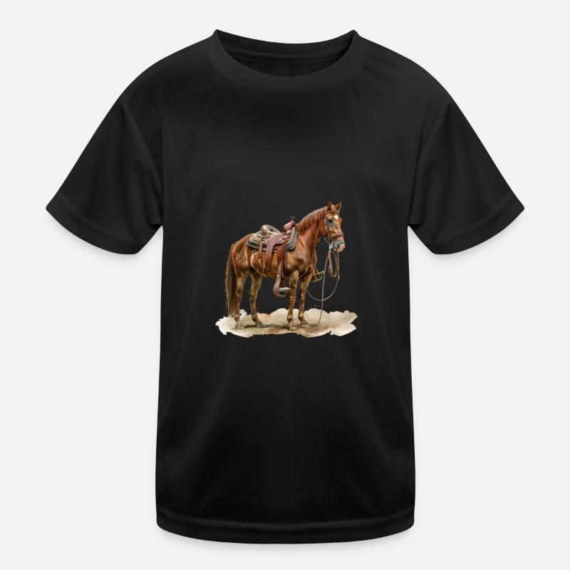 Cheval brun avec selle à l’extérieur T-shirt sport Enfant