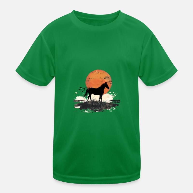 Silhouette de cheval avant le coucher du soleil T-shirt sport Enfant