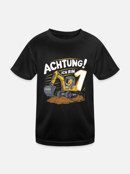 1er anniversaire garçon 1 an chantier de construction d’excavatrice - T-shirt sport Enfant - noir - Devant