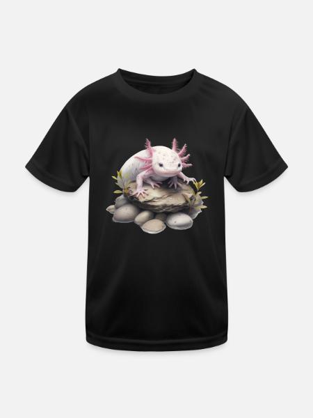 Axolotl Motif Tail Lurch Animal Lover Headphones - Kids Functional T-Shirt - black - Front