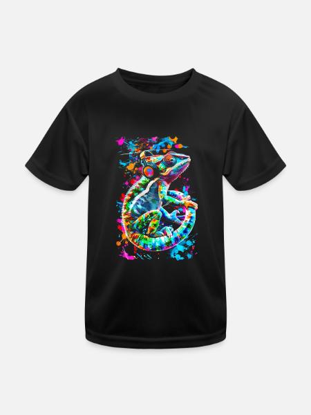Chameleon Animal Animal Lover Headphones Reptiles - Kids Functional T-Shirt - black - Front