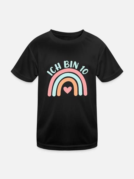 Ich bin 10 niedliche Regenbogen Design Junge Mädch - Kinder Funktions-T-Shirt - Schwarz - Vorne