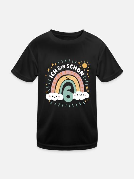 6th Birthday Shirt Rainbow Cloud - Kids Functional T-Shirt - black - Front