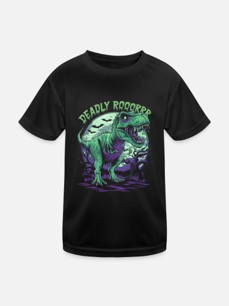 Zombie T-REX – Deadly Roar für Dinoliebhaber - Kinder Funktions-T-Shirt - Schwarz - Vorne