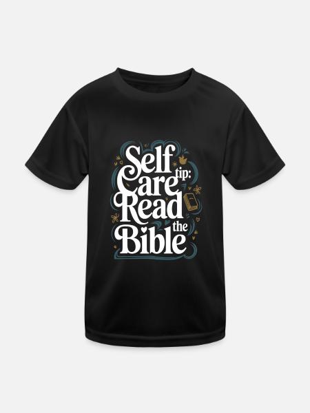 Self Care Tip Read The Bible - Kinder Funktions-T-Shirt - Schwarz - Vorne