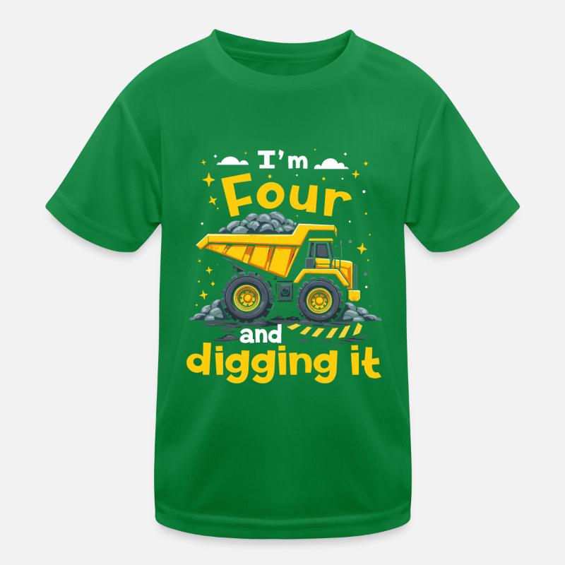 Ich bin 4 und grabe es Jungs 4. Geburtstag Kinder Funktions-T-Shirt