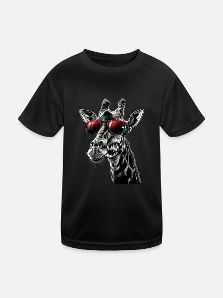 Giraffen Motiv Tier Tierliebhaber Wildlife Safari - Kinder Funktions-T-Shirt - Schwarz - Vorne