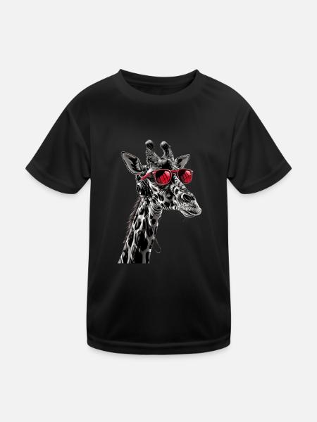 Giraffen Motiv Tier Tierliebhaber Kopfhörer Kunst - Kinder Funktions-T-Shirt - Schwarz - Vorne