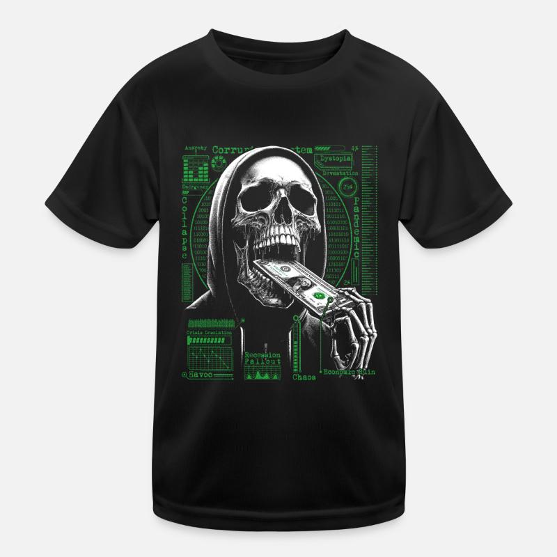 Hacker Skull Eating Dollar - Anarchie et corruption T-shirt sport Enfant
