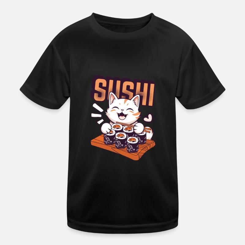 Cute cat eating sushi Kids Functional T-Shirt
