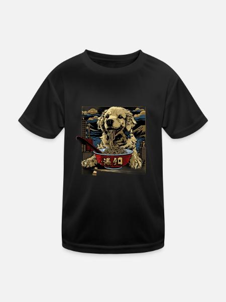 Motif Chien Manga Ramen Nouille Chien Anime Art - T-shirt sport Enfant - noir - Devant