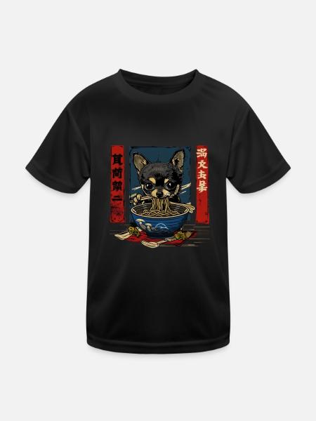 Hunde Motiv Manga Ramen Nudel Hund Anime Kunst - Kinder Funktions-T-Shirt - Schwarz - Vorne