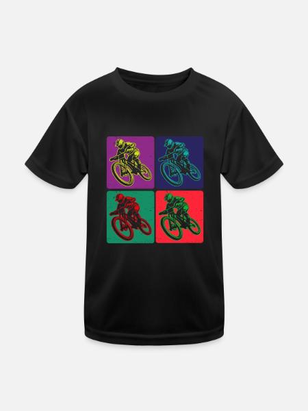 Colored Mountain Bike Rider Art - Kids Functional T-Shirt - black - Front