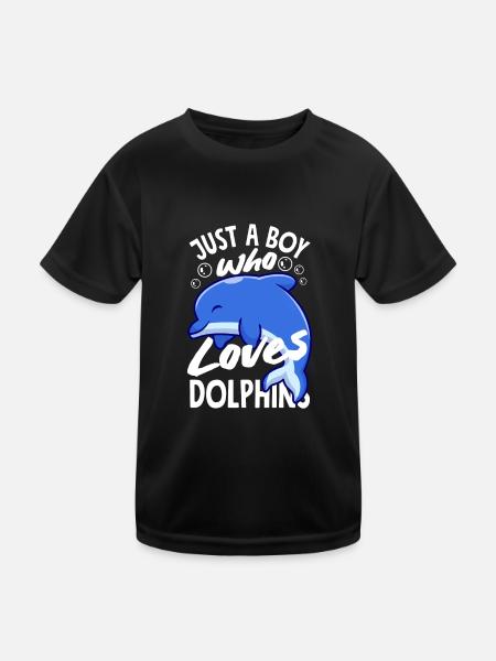 Nur Ein Junge Der Delfine Liebt - Kinder Funktions-T-Shirt - Schwarz - Vorne