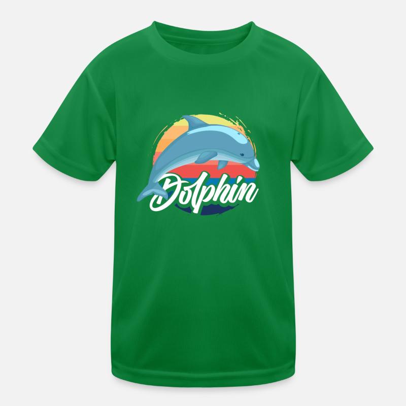 Nostalgic Dolphin Sunset Design Kids Functional T-Shirt
