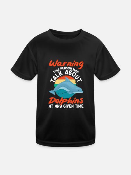 Warning: This person may be talking about dolphins at any time. - Kids Functional T-Shirt - black - Front