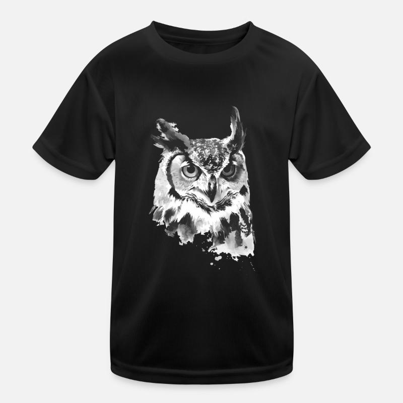 Eule - Kinder Funktions-T-Shirt - Schwarz