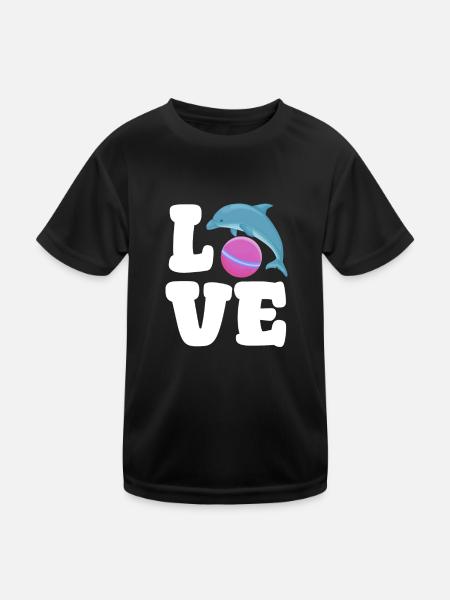 Liebe Delfin Mit Ball Niedlich Ozean - Kinder Funktions-T-Shirt - Schwarz - Vorne
