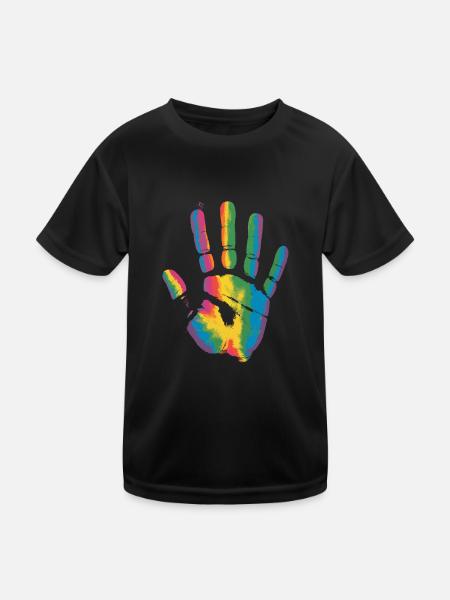 Bunte Hand Handabdruck für alle die Handabrücke - Kinder Funktions-T-Shirt - Schwarz - Vorne