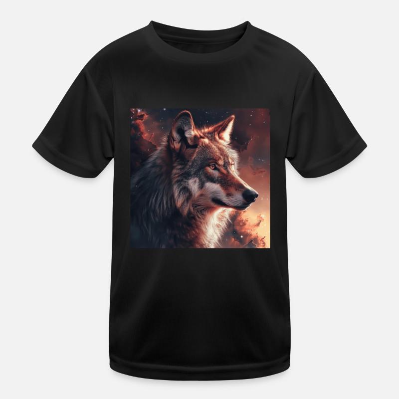 Wolf - Kinder Funktions-T-Shirt - Schwarz
