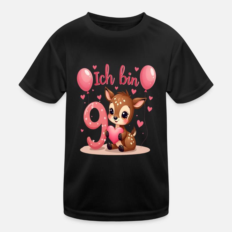 Süßes Reh Ich bin 9 Kinder 9. Geburtstag Mädchen - Kinder Funktions-T-Shirt - Schwarz