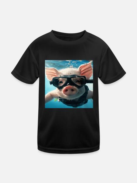 Schwein - Kinder Funktions-T-Shirt - Schwarz - Vorne