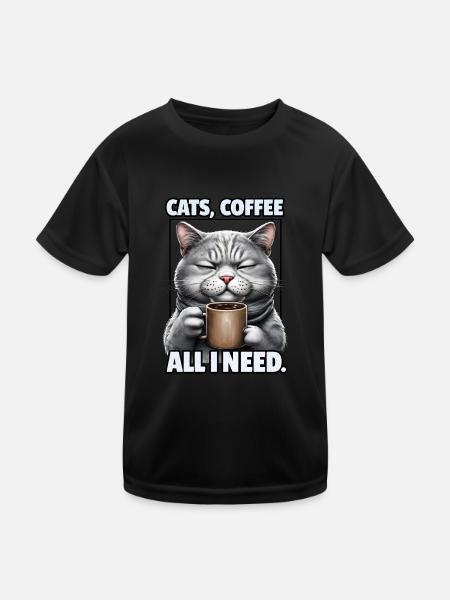 Drôle Chat Art Chat Propriétaire Chats Café - T-shirt sport Enfant - noir - Devant
